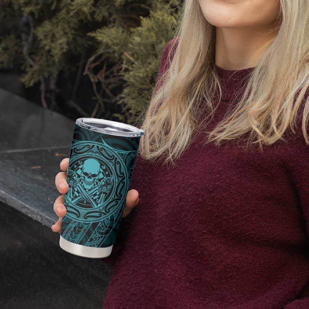 New Zealand Skull Darts Tumbler Cup Aotearoa Maori Chest Tattoo Stylized Teal LT14 - Polynesian Pride
