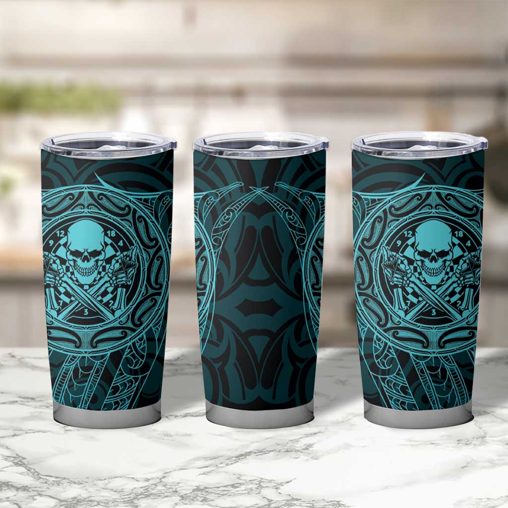 New Zealand Skull Darts Tumbler Cup Aotearoa Maori Chest Tattoo Stylized Teal LT14 - Polynesian Pride