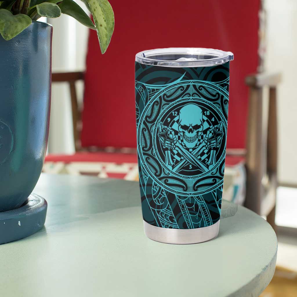 New Zealand Skull Darts Tumbler Cup Aotearoa Maori Chest Tattoo Stylized Teal LT14 - Polynesian Pride