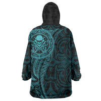 New Zealand Skull Darts Wearable Blanket Hoodie Aotearoa Maori Chest Tattoo Stylized Teal LT14 - Polynesian Pride