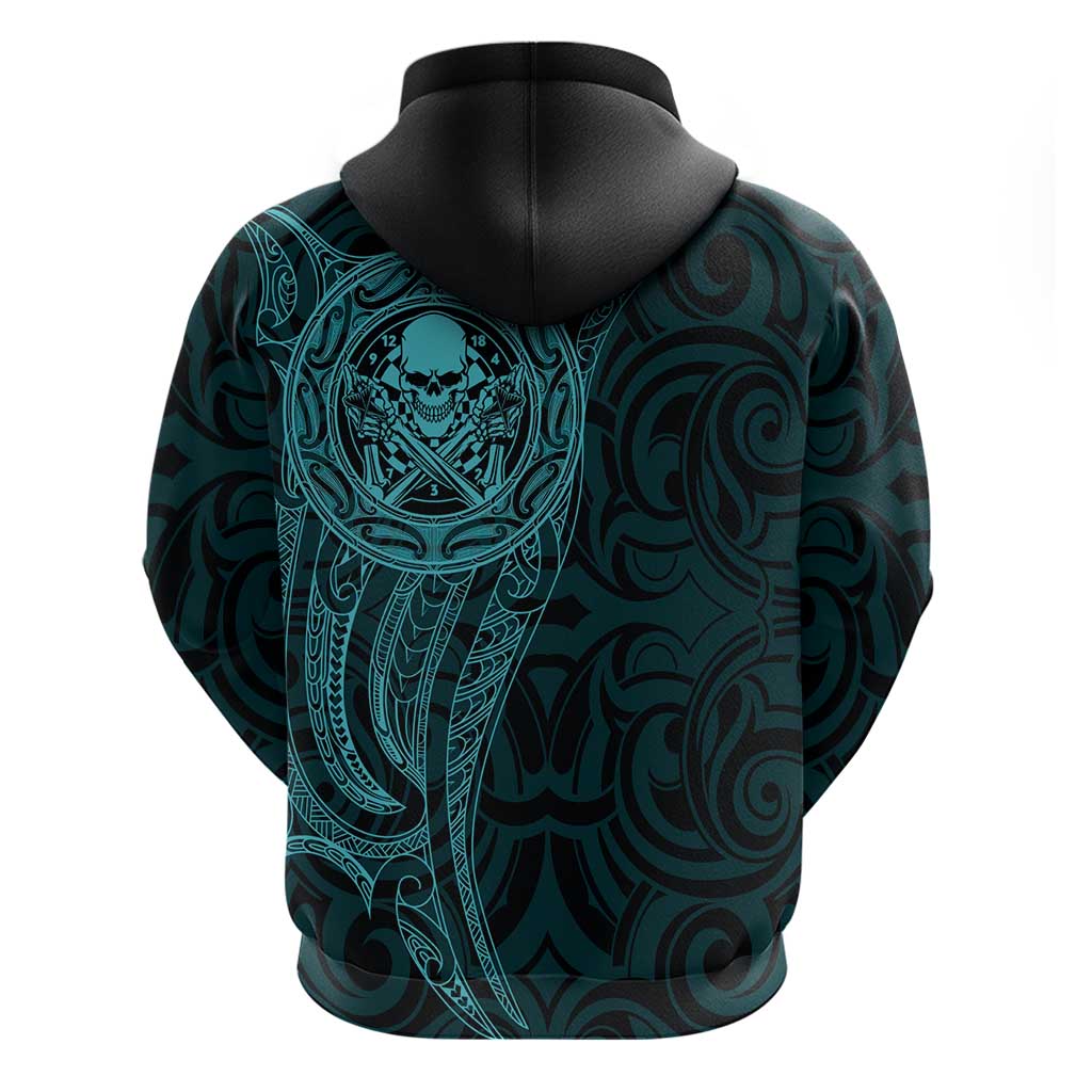 New Zealand Skull Darts Zip Hoodie Aotearoa Maori Chest Tattoo Stylized Teal LT14 - Polynesian Pride