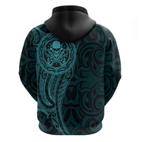 New Zealand Skull Darts Zip Hoodie Aotearoa Maori Chest Tattoo Stylized Teal LT14 - Polynesian Pride