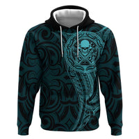 New Zealand Skull Darts Zip Hoodie Aotearoa Maori Chest Tattoo Stylized Teal LT14 Pullover Hoodie Teal - Polynesian Pride