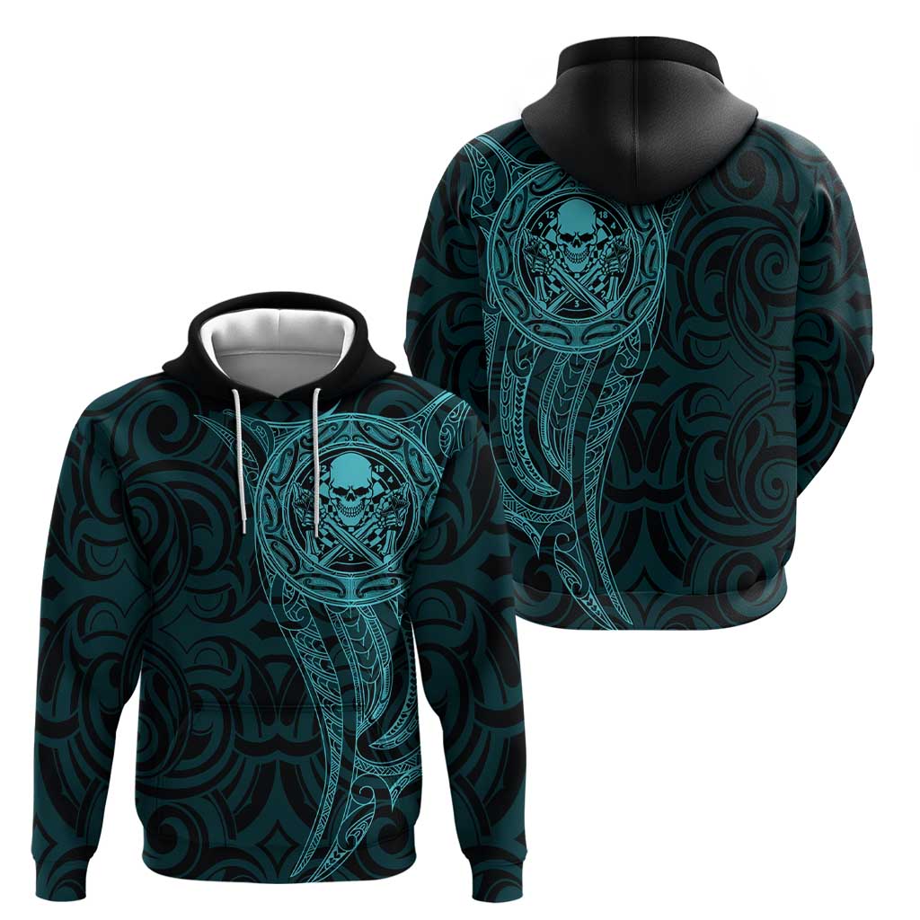 New Zealand Skull Darts Zip Hoodie Aotearoa Maori Chest Tattoo Stylized Teal LT14 - Polynesian Pride