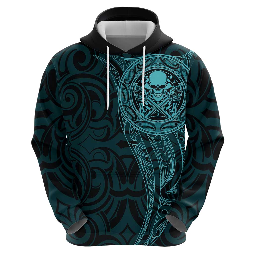 New Zealand Skull Darts Zip Hoodie Aotearoa Maori Chest Tattoo Stylized Teal LT14 - Polynesian Pride