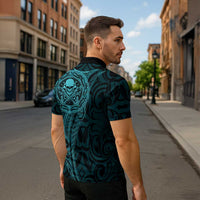 New Zealand Skull Darts Zipper Polo Shirt Aotearoa Maori Chest Tattoo Stylized Teal LT14 - Polynesian Pride