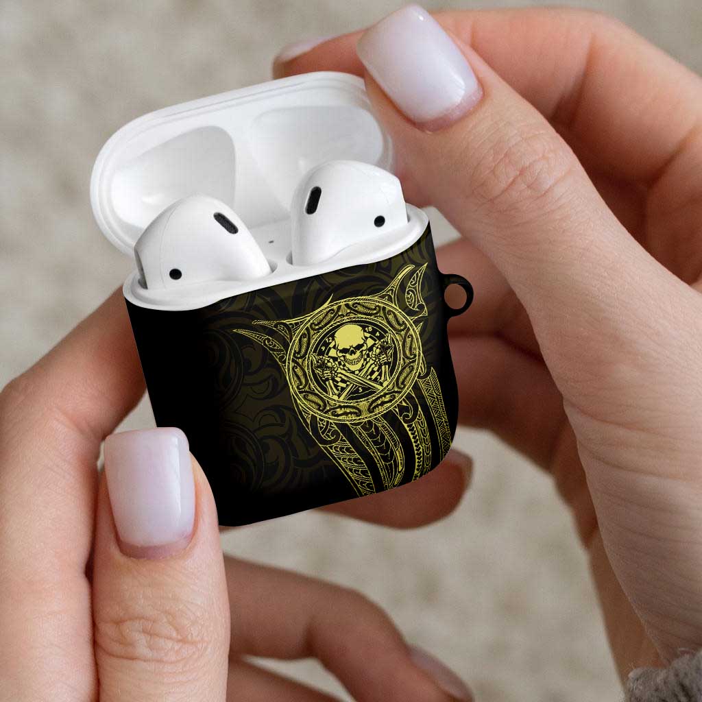 New Zealand Skull Darts AirPods Case Aotearoa Maori Chest Tattoo Stylized Gold LT14 - Polynesian Pride