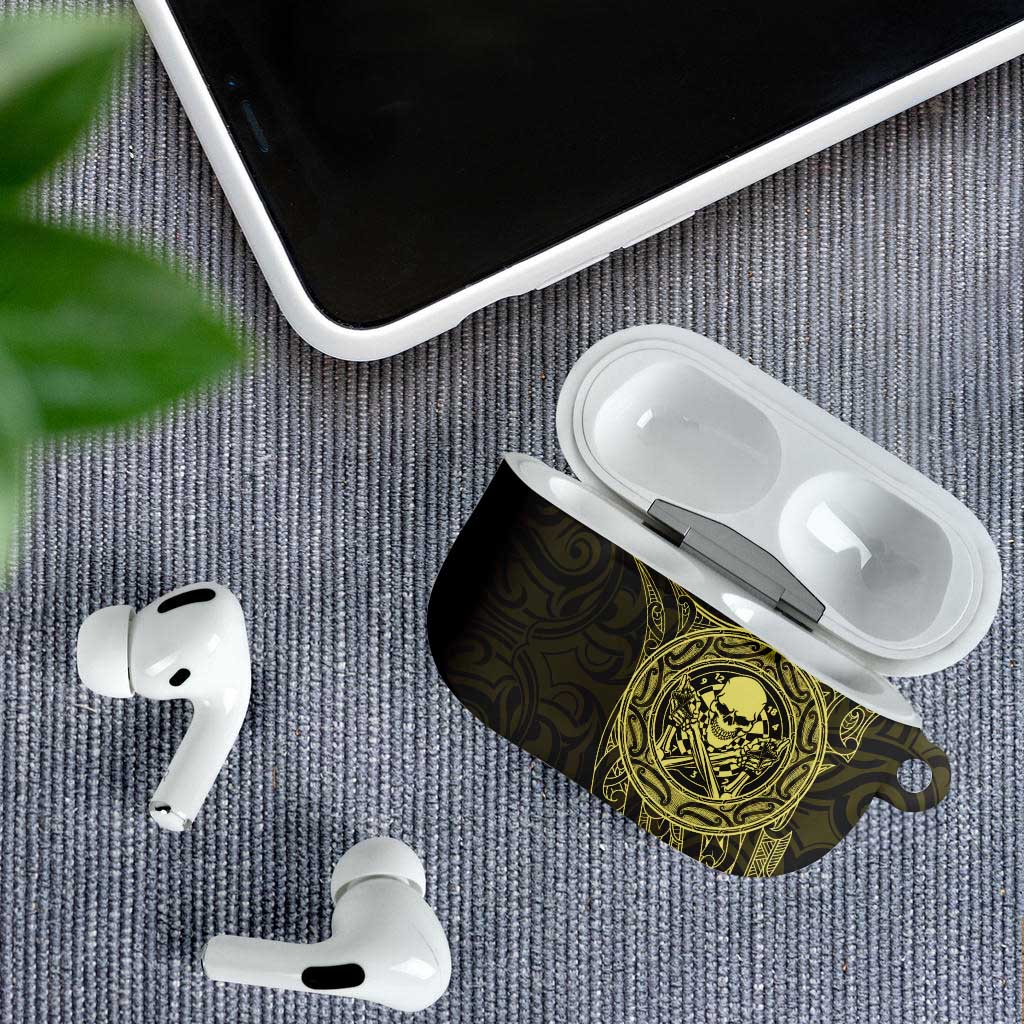 New Zealand Skull Darts AirPods Case Aotearoa Maori Chest Tattoo Stylized Gold LT14 - Polynesian Pride