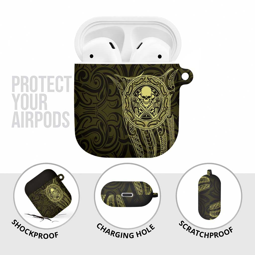 New Zealand Skull Darts AirPods Case Aotearoa Maori Chest Tattoo Stylized Gold LT14 - Polynesian Pride