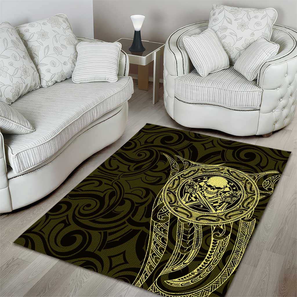 New Zealand Skull Darts Area Rug Aotearoa Maori Chest Tattoo Stylized Gold - Polynesian Pride