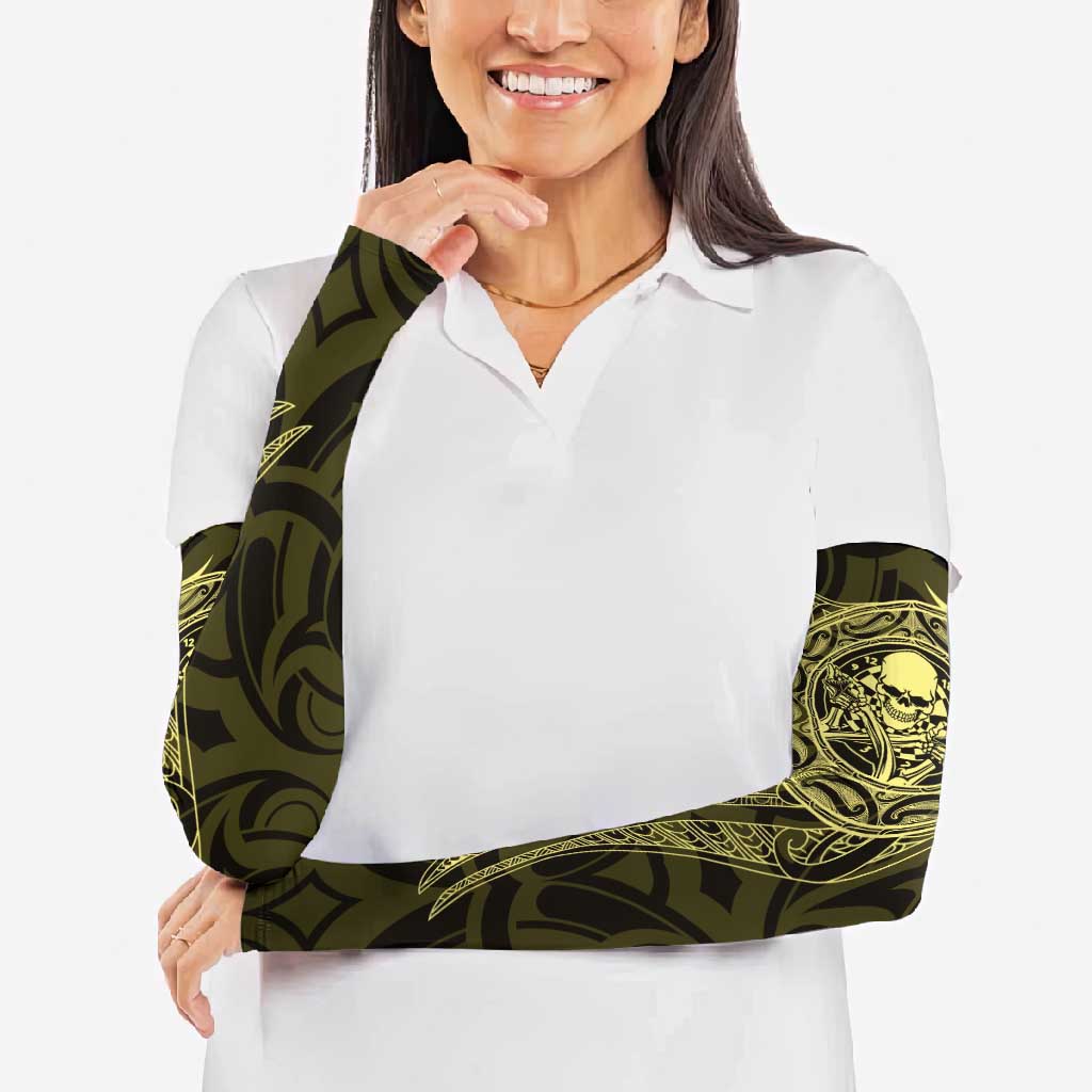 New Zealand Skull Darts Arm Sleeves Aotearoa Maori Chest Tattoo Stylized Gold - Polynesian Pride