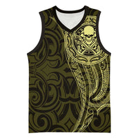 New Zealand Skull Darts Basketball Jersey Aotearoa Maori Chest Tattoo Stylized Gold LT14 Unisex Gold - Polynesian Pride