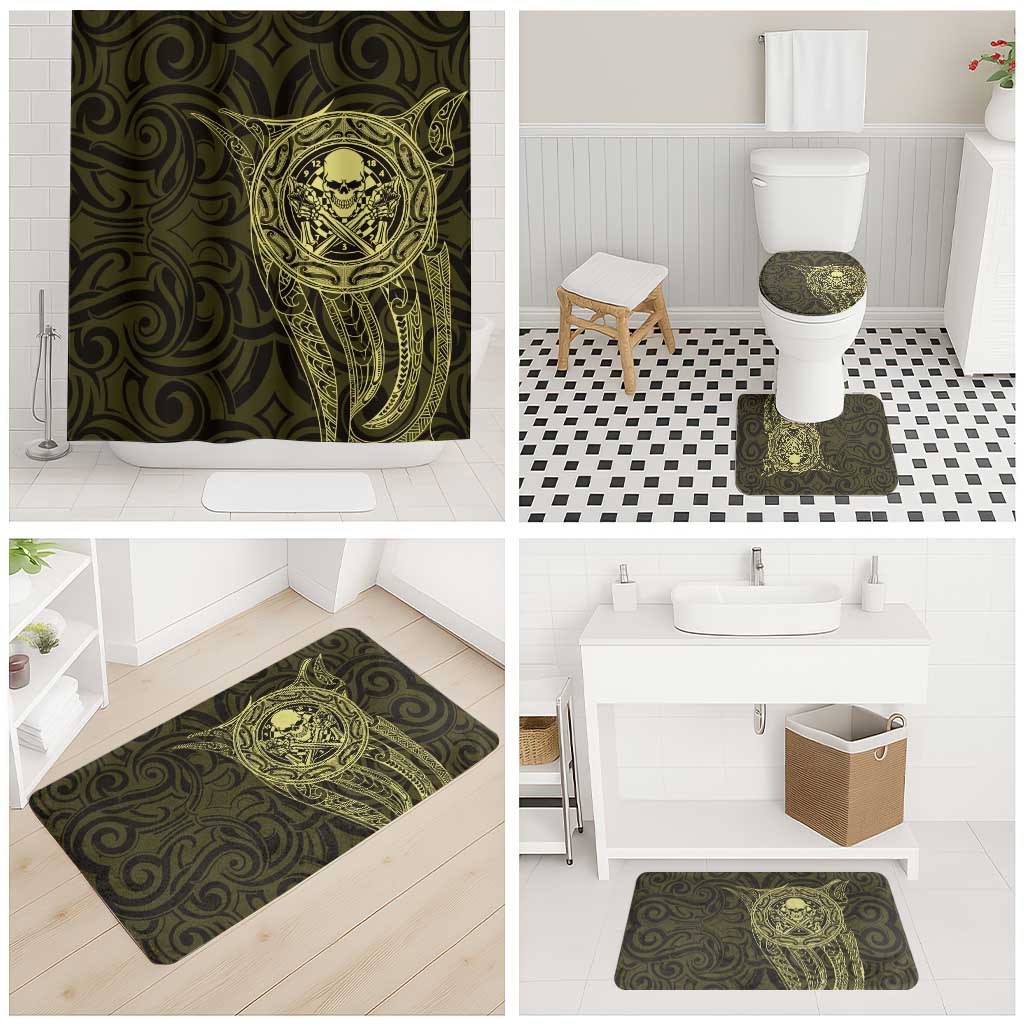 New Zealand Skull Darts Bathroom Set Aotearoa Maori Chest Tattoo Stylized Gold - Polynesian Pride
