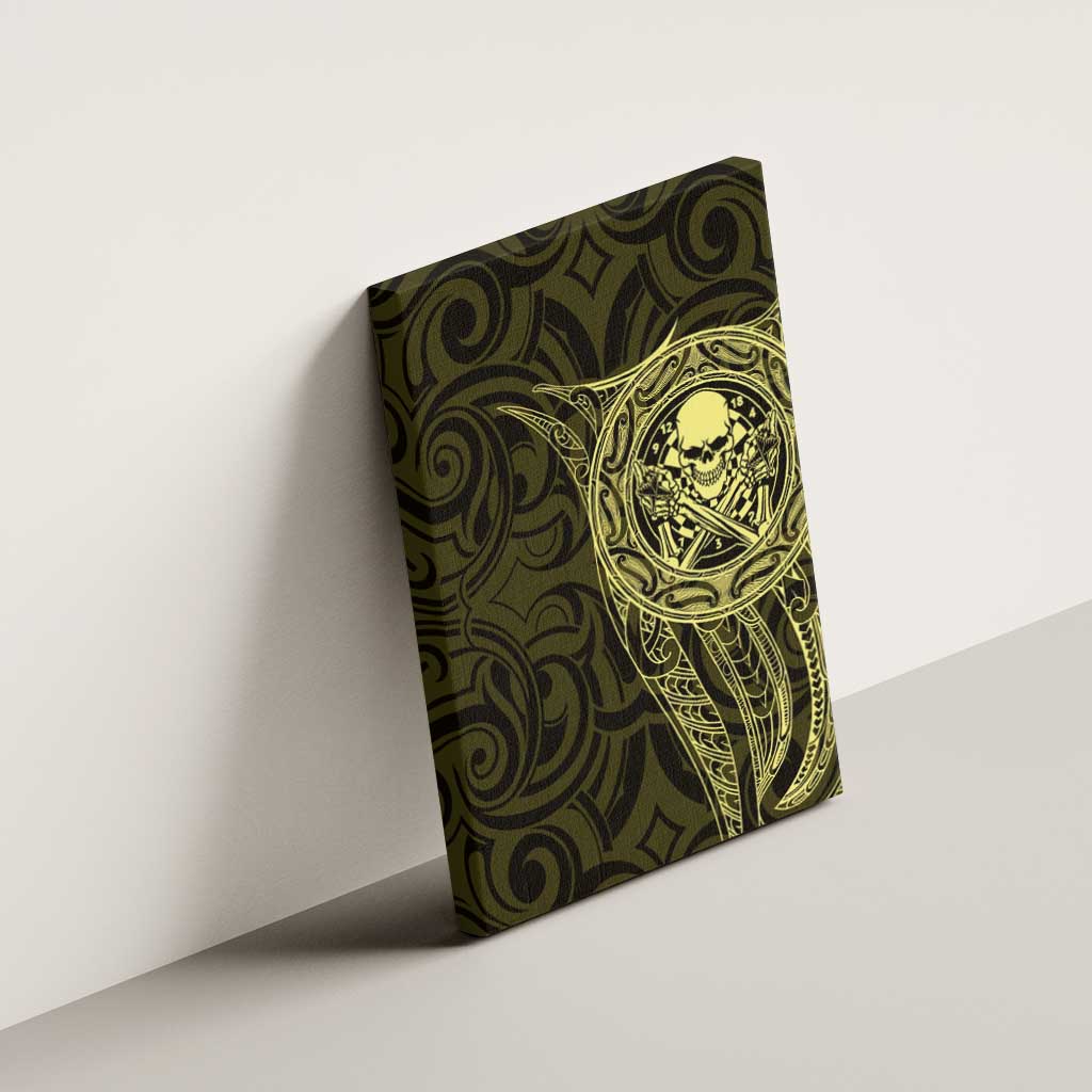 New Zealand Skull Darts Canvas Wall Art Aotearoa Maori Chest Tattoo Stylized Gold - Polynesian Pride
