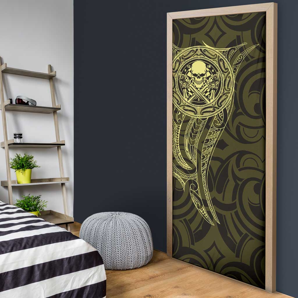 New Zealand Skull Darts Door Cover Aotearoa Maori Chest Tattoo Stylized Gold LT14 - Polynesian Pride