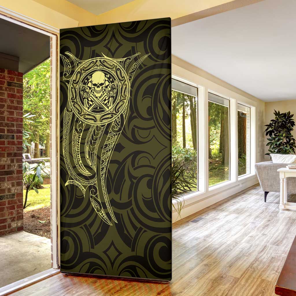 New Zealand Skull Darts Door Cover Aotearoa Maori Chest Tattoo Stylized Gold LT14 - Polynesian Pride