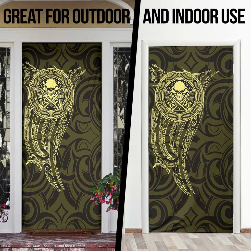 New Zealand Skull Darts Door Cover Aotearoa Maori Chest Tattoo Stylized Gold LT14 - Polynesian Pride