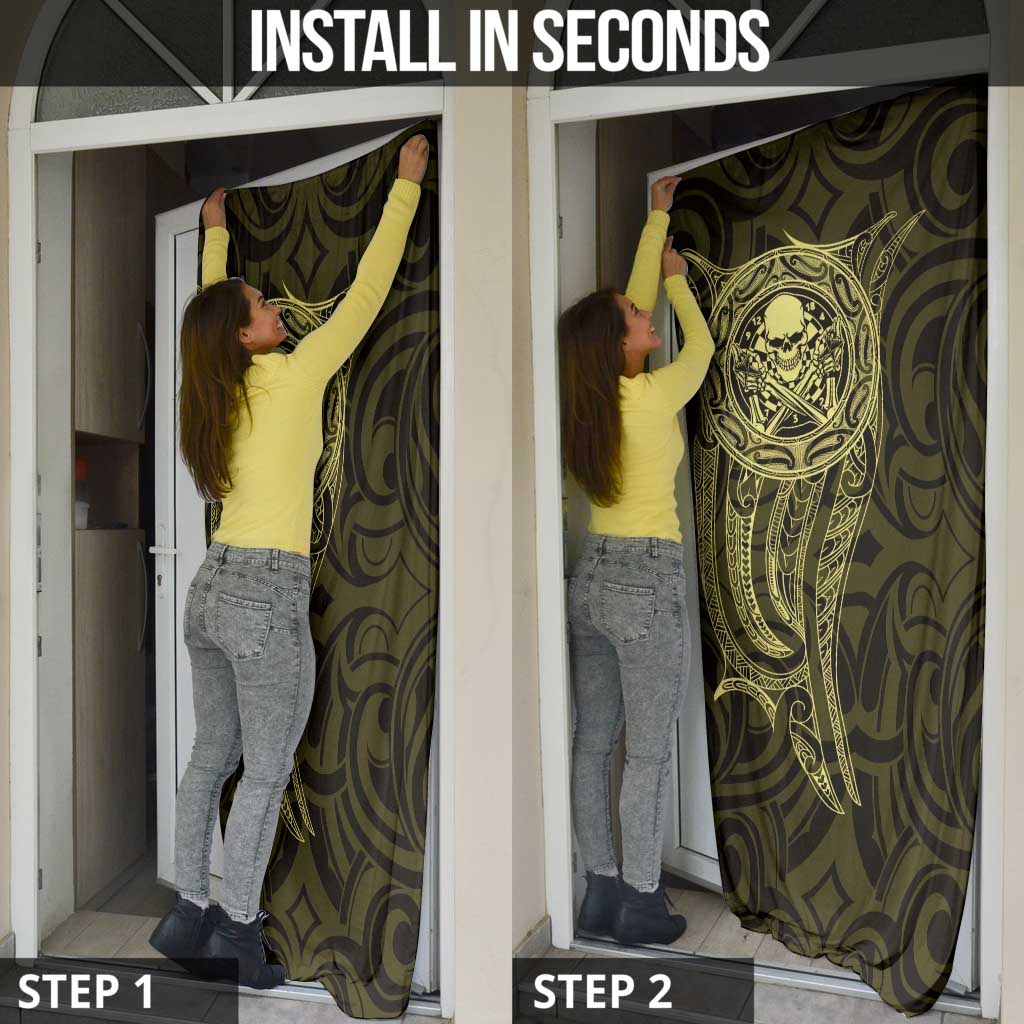 New Zealand Skull Darts Door Cover Aotearoa Maori Chest Tattoo Stylized Gold LT14 - Polynesian Pride
