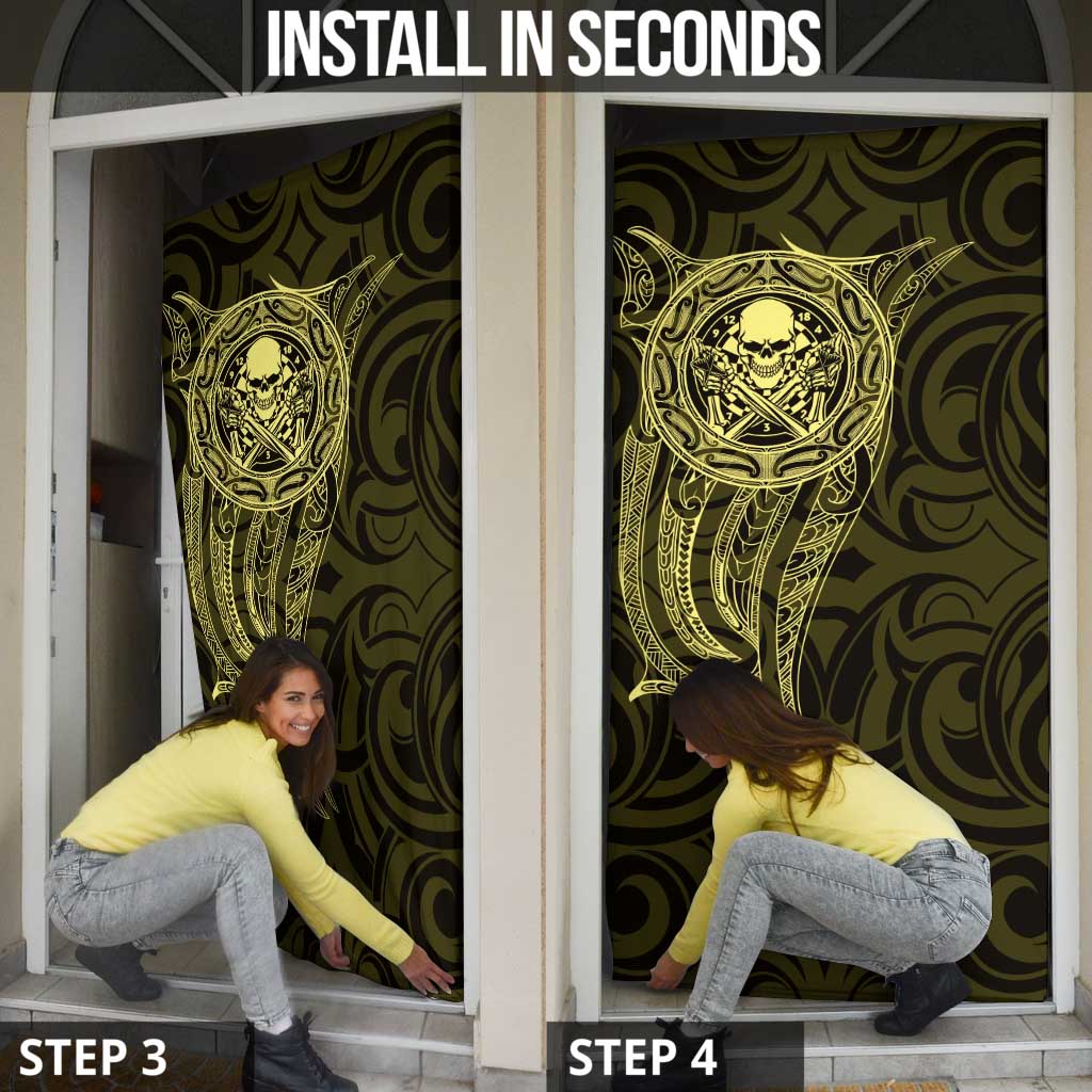 New Zealand Skull Darts Door Cover Aotearoa Maori Chest Tattoo Stylized Gold LT14 - Polynesian Pride