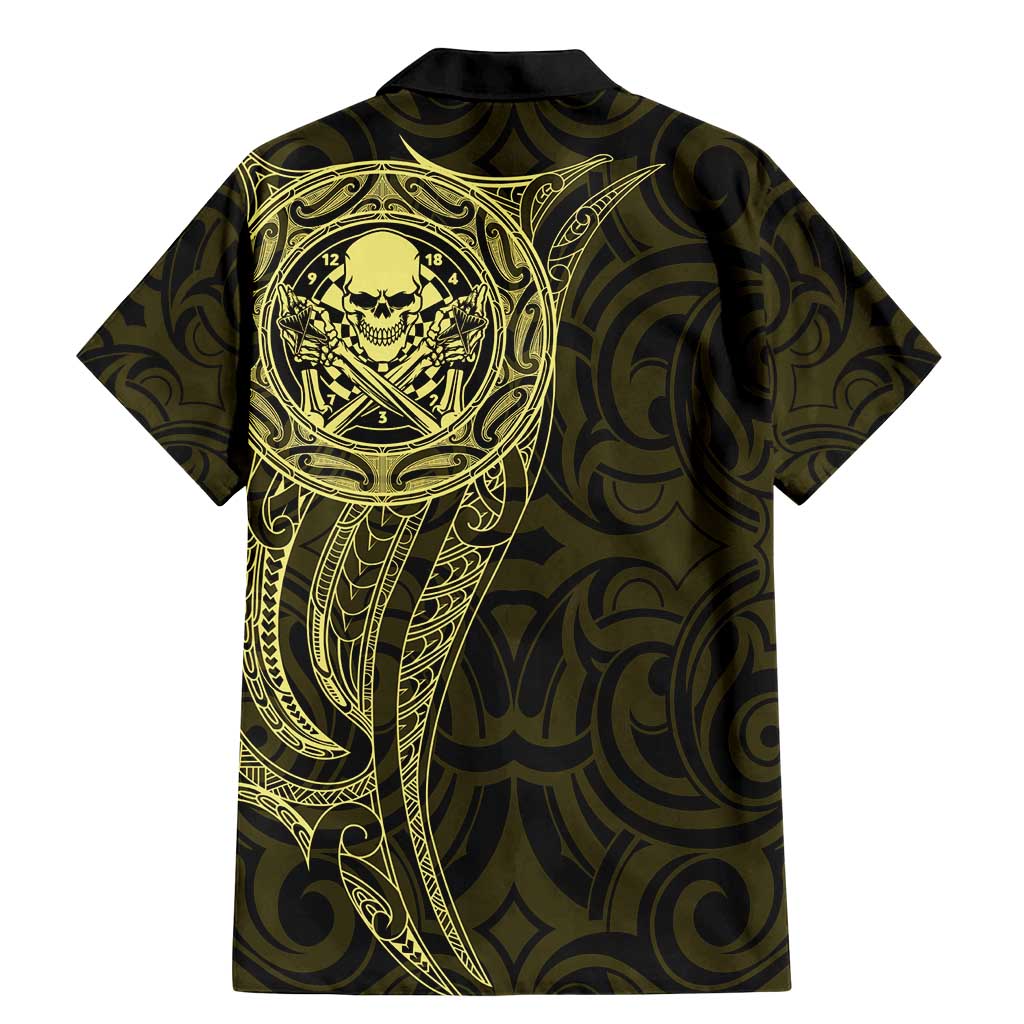 New Zealand Skull Darts Family Matching Mermaid Dress and Hawaiian Shirt Aotearoa Maori Chest Tattoo Stylized Gold LT14 - Polynesian Pride