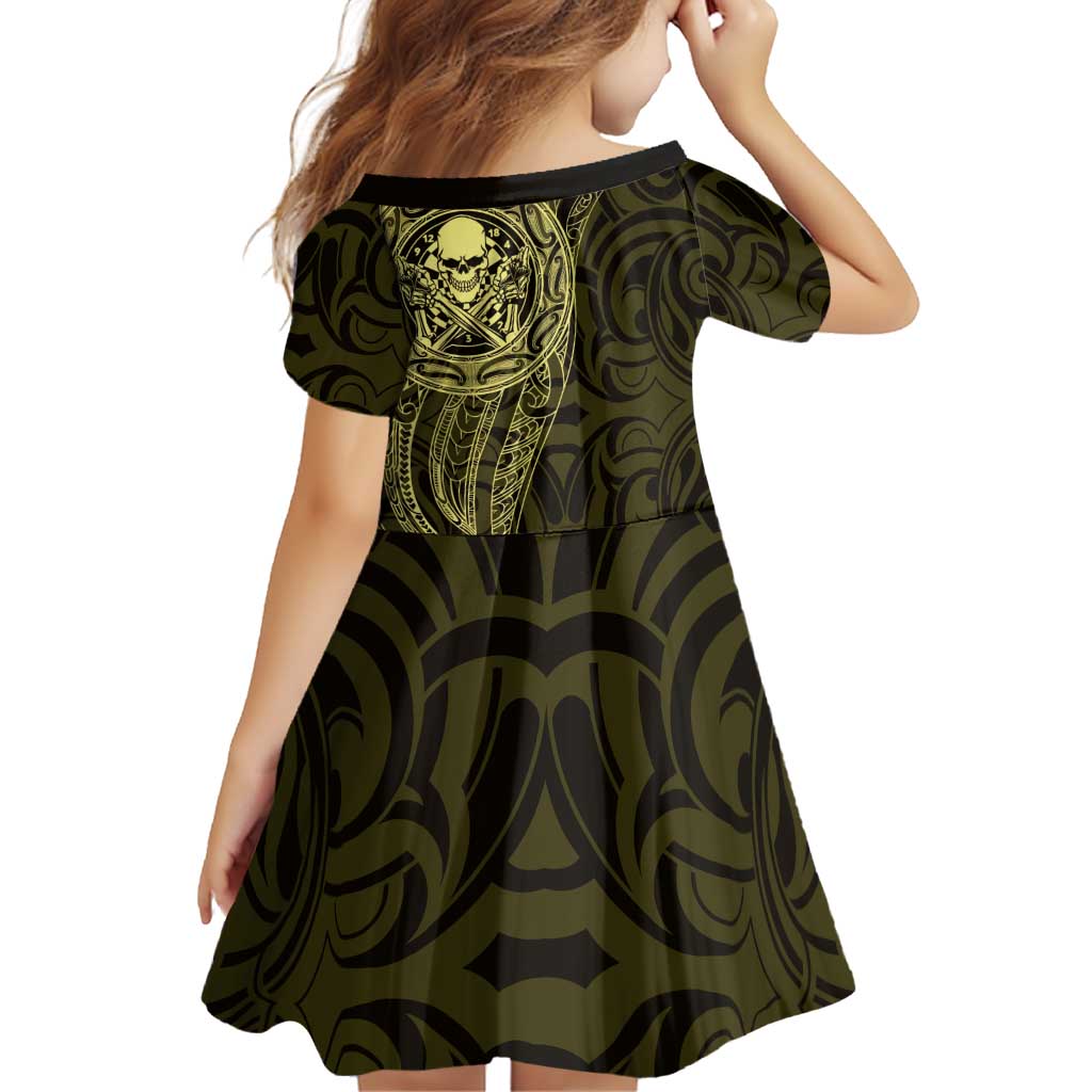 New Zealand Skull Darts Family Matching Puletasi and Hawaiian Shirt Aotearoa Maori Chest Tattoo Stylized Gold LT14 - Polynesian Pride