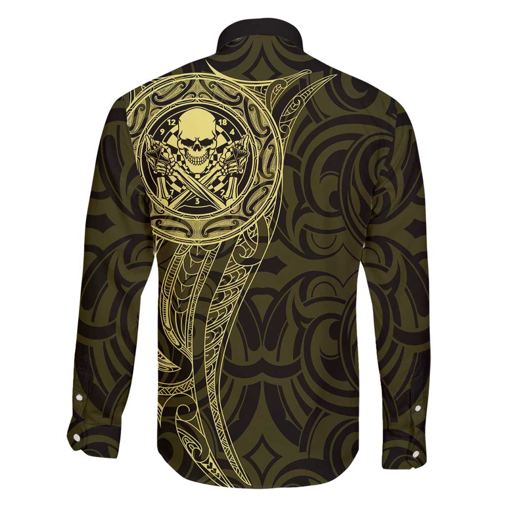 New Zealand Skull Darts Family Matching Puletasi and Hawaiian Shirt Aotearoa Maori Chest Tattoo Stylized Gold LT14 - Polynesian Pride