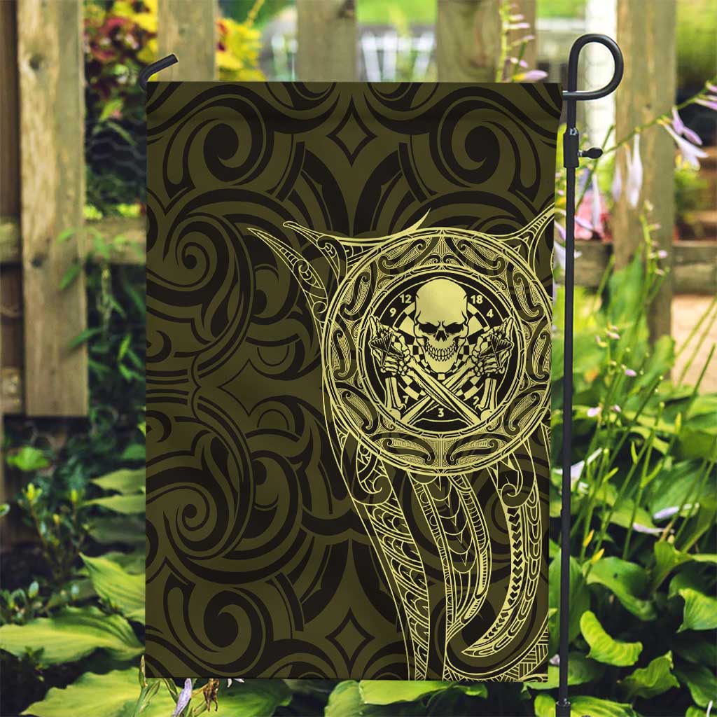 New Zealand Skull Darts Garden Flag Aotearoa Maori Chest Tattoo Stylized Gold LT14 Garden Flag Gold - Polynesian Pride