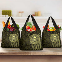 New Zealand Skull Darts Grocery Bag Aotearoa Maori Chest Tattoo Stylized Gold LT14 3-pack One Size Gold - Polynesian Pride