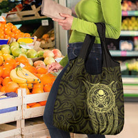 New Zealand Skull Darts Grocery Bag Aotearoa Maori Chest Tattoo Stylized Gold LT14 - Polynesian Pride