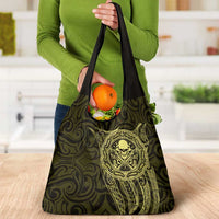 New Zealand Skull Darts Grocery Bag Aotearoa Maori Chest Tattoo Stylized Gold LT14 - Polynesian Pride