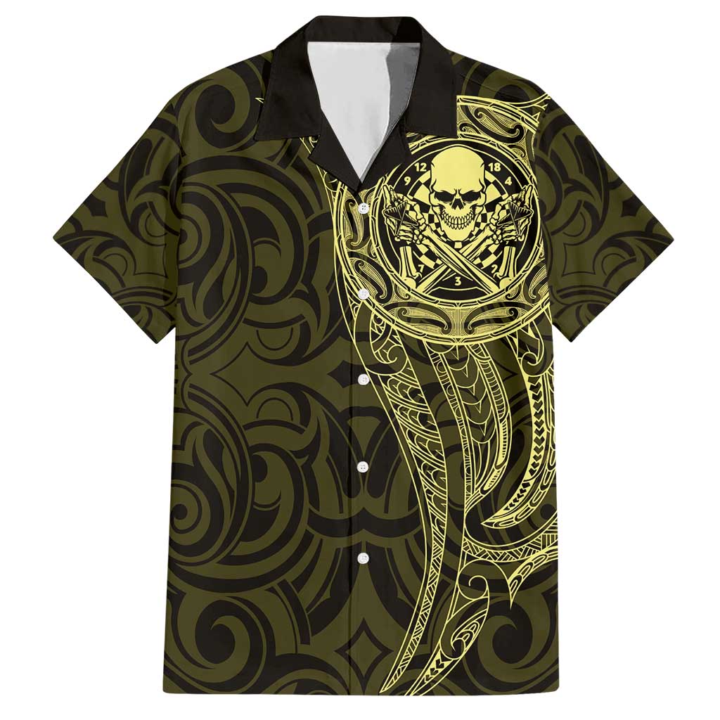 New Zealand Skull Darts Hawaiian Shirt Aotearoa Maori Chest Tattoo Stylized Gold LT14 Gold - Polynesian Pride