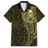 New Zealand Skull Darts Hawaiian Shirt Aotearoa Maori Chest Tattoo Stylized Gold LT14 Gold - Polynesian Pride