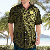 New Zealand Skull Darts Hawaiian Shirt Aotearoa Maori Chest Tattoo Stylized Gold LT14 - Polynesian Pride