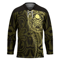New Zealand Skull Darts Hockey Jersey Aotearoa Maori Chest Tattoo Stylized Gold LT14 Unisex Gold - Polynesian Pride
