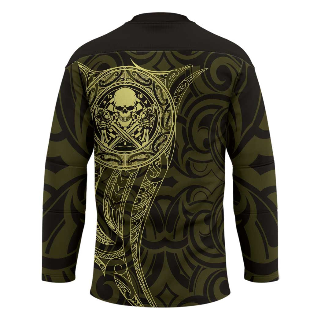 New Zealand Skull Darts Hockey Jersey Aotearoa Maori Chest Tattoo Stylized Gold LT14 - Polynesian Pride