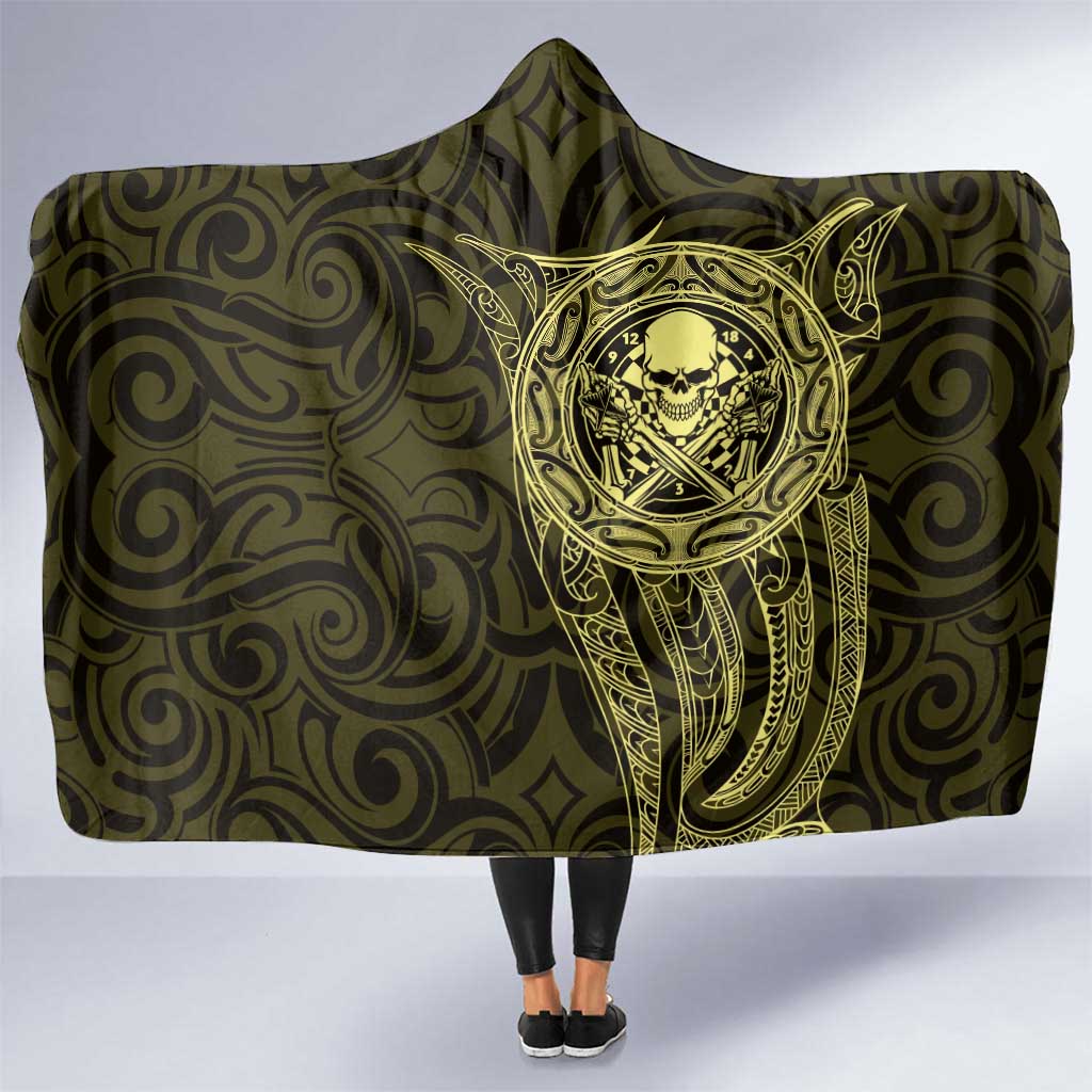 New Zealand Skull Darts Hooded Blanket Aotearoa Maori Chest Tattoo Stylized Gold LT14 One Size Gold - Polynesian Pride