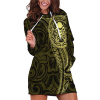 New Zealand Skull Darts Hoodie Dress Aotearoa Maori Chest Tattoo Stylized Gold LT14 Gold - Polynesian Pride