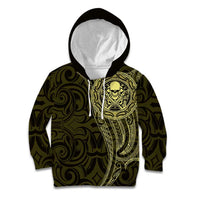 New Zealand Skull Darts Kid Hoodie Aotearoa Maori Chest Tattoo Stylized Gold LT14 Hoodie Gold - Polynesian Pride