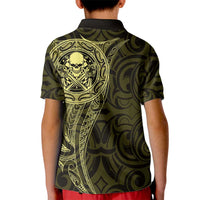 New Zealand Skull Darts Kid Polo Shirt Aotearoa Maori Chest Tattoo Stylized Gold LT14 - Polynesian Pride