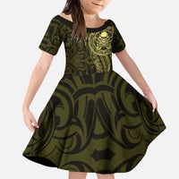 New Zealand Skull Darts Kid Short Sleeve Dress Aotearoa Maori Chest Tattoo Stylized Gold LT14 KID Gold - Polynesian Pride