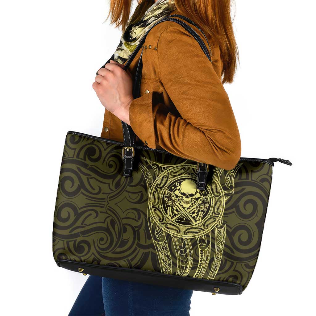 New Zealand Skull Darts Leather Tote Bag Aotearoa Maori Chest Tattoo Stylized Gold LT14 Gold - Polynesian Pride
