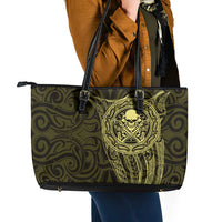 New Zealand Skull Darts Leather Tote Bag Aotearoa Maori Chest Tattoo Stylized Gold LT14 - Polynesian Pride
