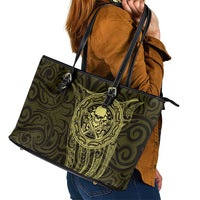 New Zealand Skull Darts Leather Tote Bag Aotearoa Maori Chest Tattoo Stylized Gold LT14 - Polynesian Pride