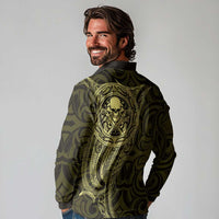 New Zealand Skull Darts Long Sleeve Polo Shirt Aotearoa Maori Chest Tattoo Stylized Gold LT14 - Polynesian Pride