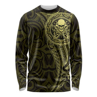 New Zealand Skull Darts Long Sleeve Shirt Aotearoa Maori Chest Tattoo Stylized Gold LT14 Unisex Gold - Polynesian Pride