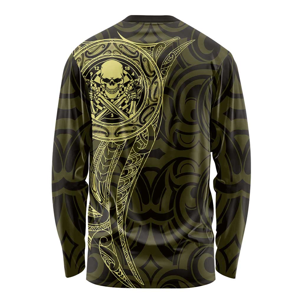 New Zealand Skull Darts Long Sleeve Shirt Aotearoa Maori Chest Tattoo Stylized Gold LT14 - Polynesian Pride