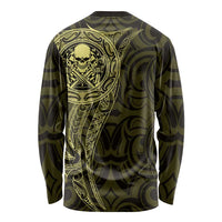 New Zealand Skull Darts Long Sleeve Shirt Aotearoa Maori Chest Tattoo Stylized Gold LT14 - Polynesian Pride