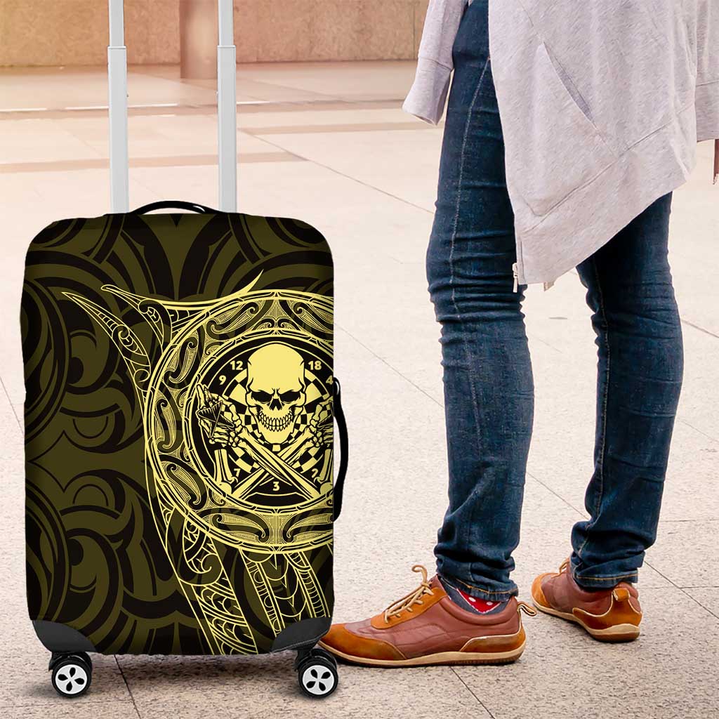 New Zealand Skull Darts Luggage Cover Aotearoa Maori Chest Tattoo Stylized Gold - Polynesian Pride