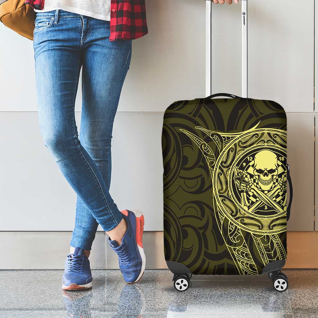 New Zealand Skull Darts Luggage Cover Aotearoa Maori Chest Tattoo Stylized Gold - Polynesian Pride