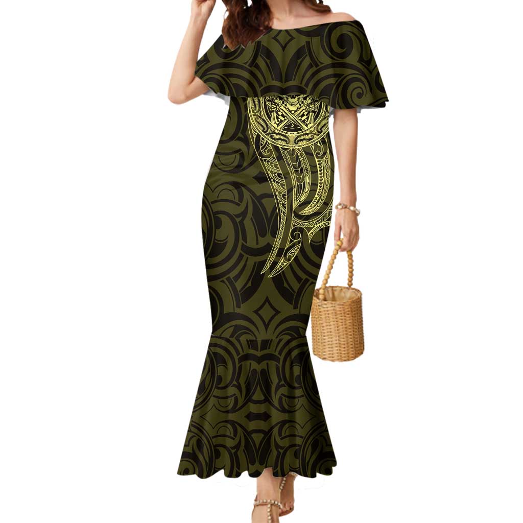 New Zealand Skull Darts Mermaid Dress Aotearoa Maori Chest Tattoo Stylized Gold - Polynesian Pride